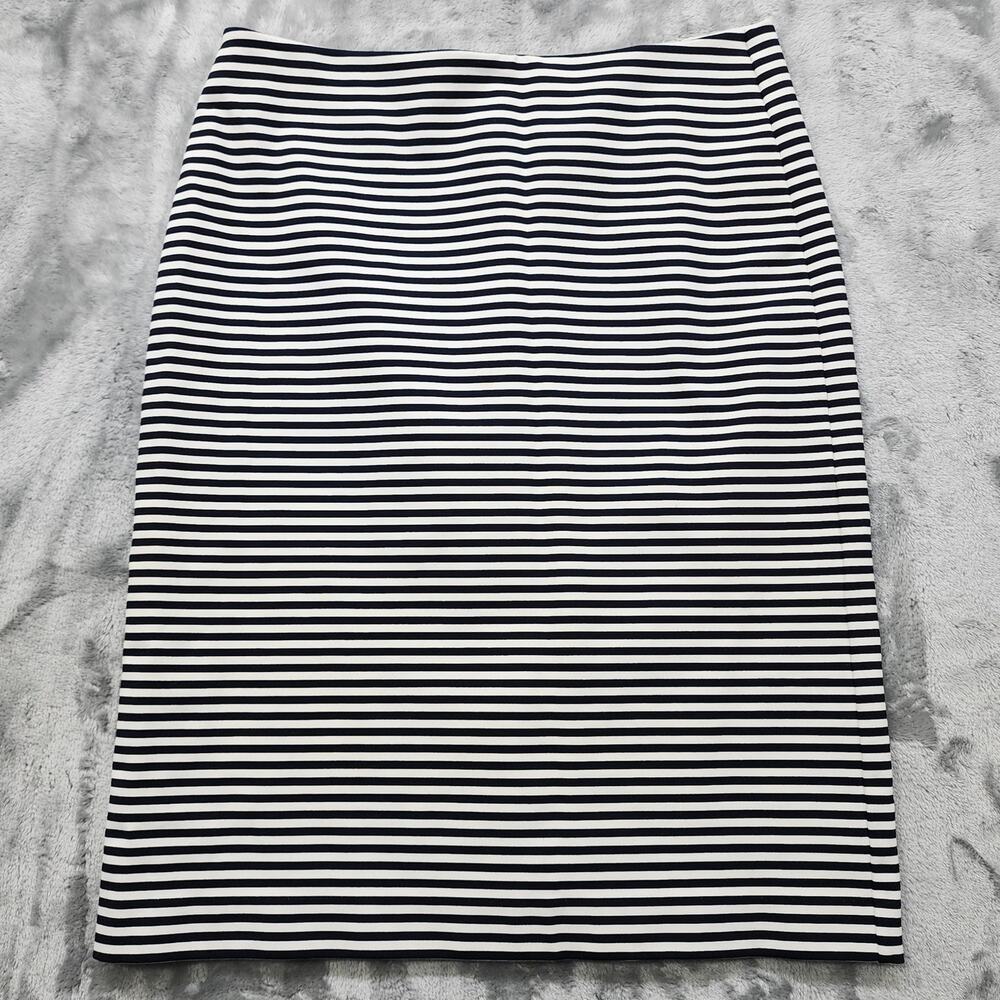Garnet Hill Skirt Womens 4 Black White Striped Pencil Stretch Lined Back Zip